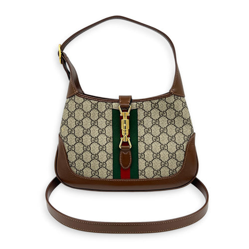 Jackie 1961 Shoulder Bag Brown in Coated Canvas, Gold hardware