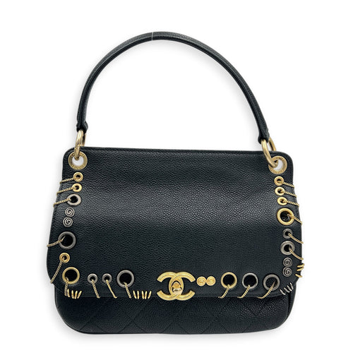 Piercing Chic Flap Top Handle Bag Black in Caviar Leather, Mixed hardware