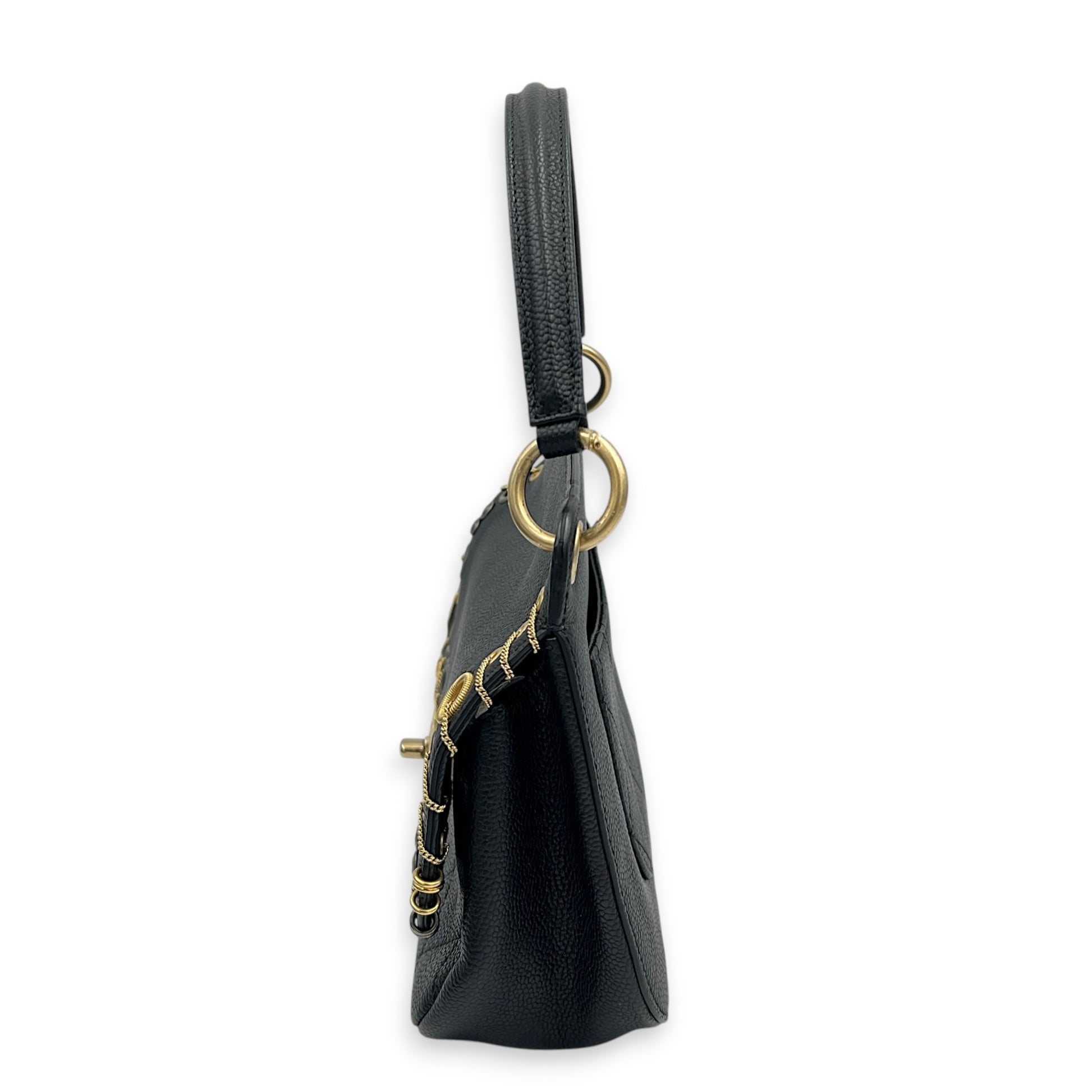 Piercing Chic Flap Top Handle Bag Black in Caviar Leather, Mixed hardware
