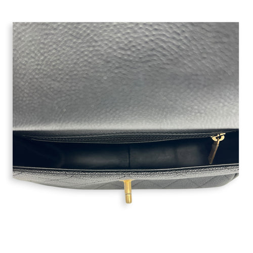 Piercing Chic Flap Top Handle Bag Black in Caviar Leather, Mixed hardware