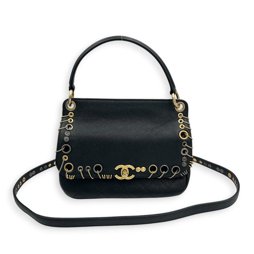 Piercing Chic Flap Top Handle Bag Black in Caviar Leather, Mixed hardware