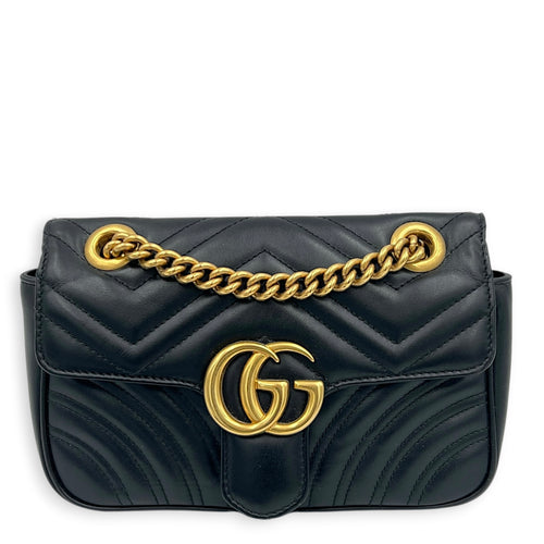 GG Marmont Shoulder Bag Black in Calfskin, Gold hardware