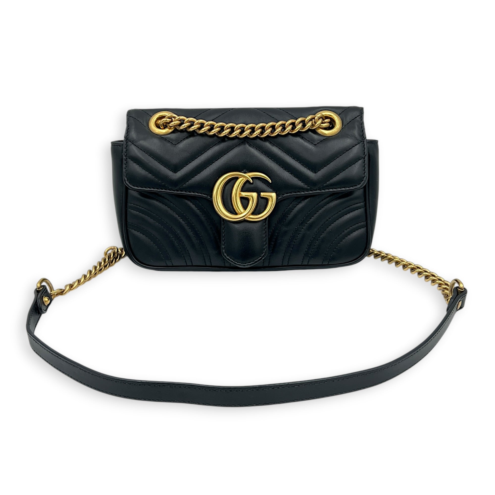 GG Marmont Shoulder Bag Black in Calfskin, Gold hardware