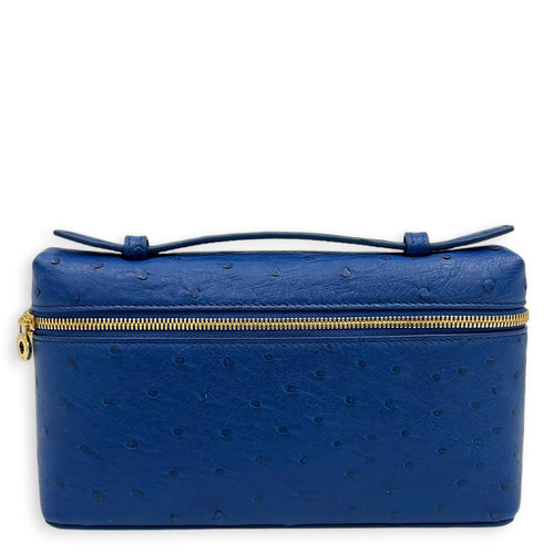 Extra Pocket L19 Blue Shoulder Bag in Ostrich, Gold hardware