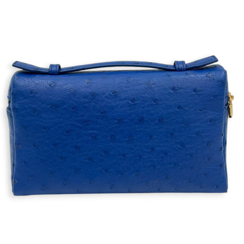 Extra Pocket L19 Blue Shoulder Bag in Ostrich, Gold hardware