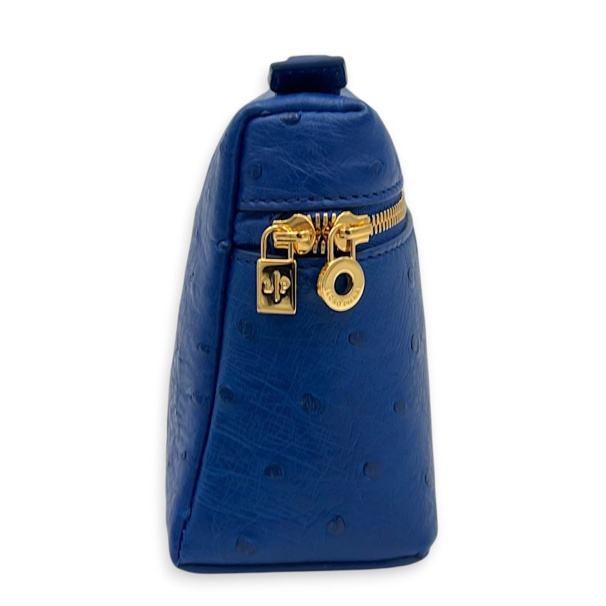 Extra Pocket L19 Blue Shoulder Bag in Ostrich, Gold hardware