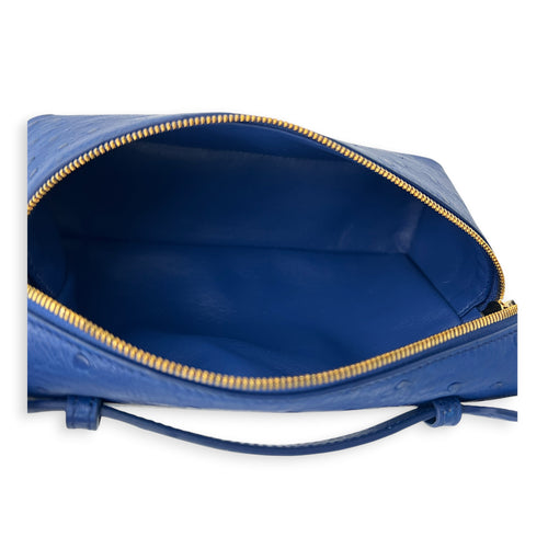 Extra Pocket L19 Blue Shoulder Bag in Ostrich, Gold hardware