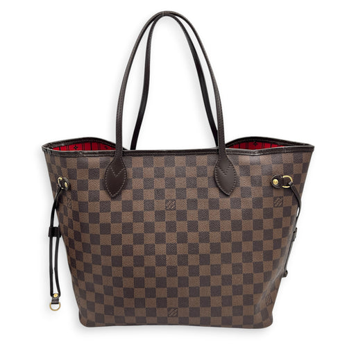 Neverfull MM Brown Tote Bag in Coated Canvas, Gold hardware