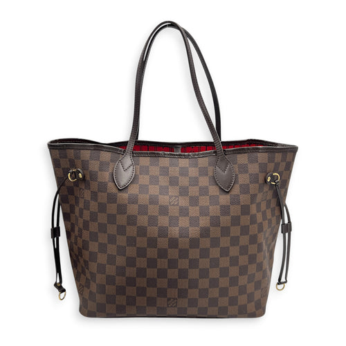 Neverfull MM Brown Tote Bag in Coated Canvas, Gold hardware