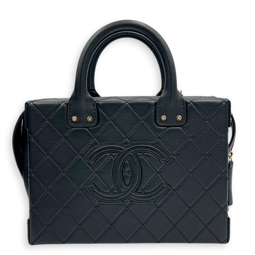 Quilted Studded Square Vanity Bag Black in Calfskin, Gold hardware