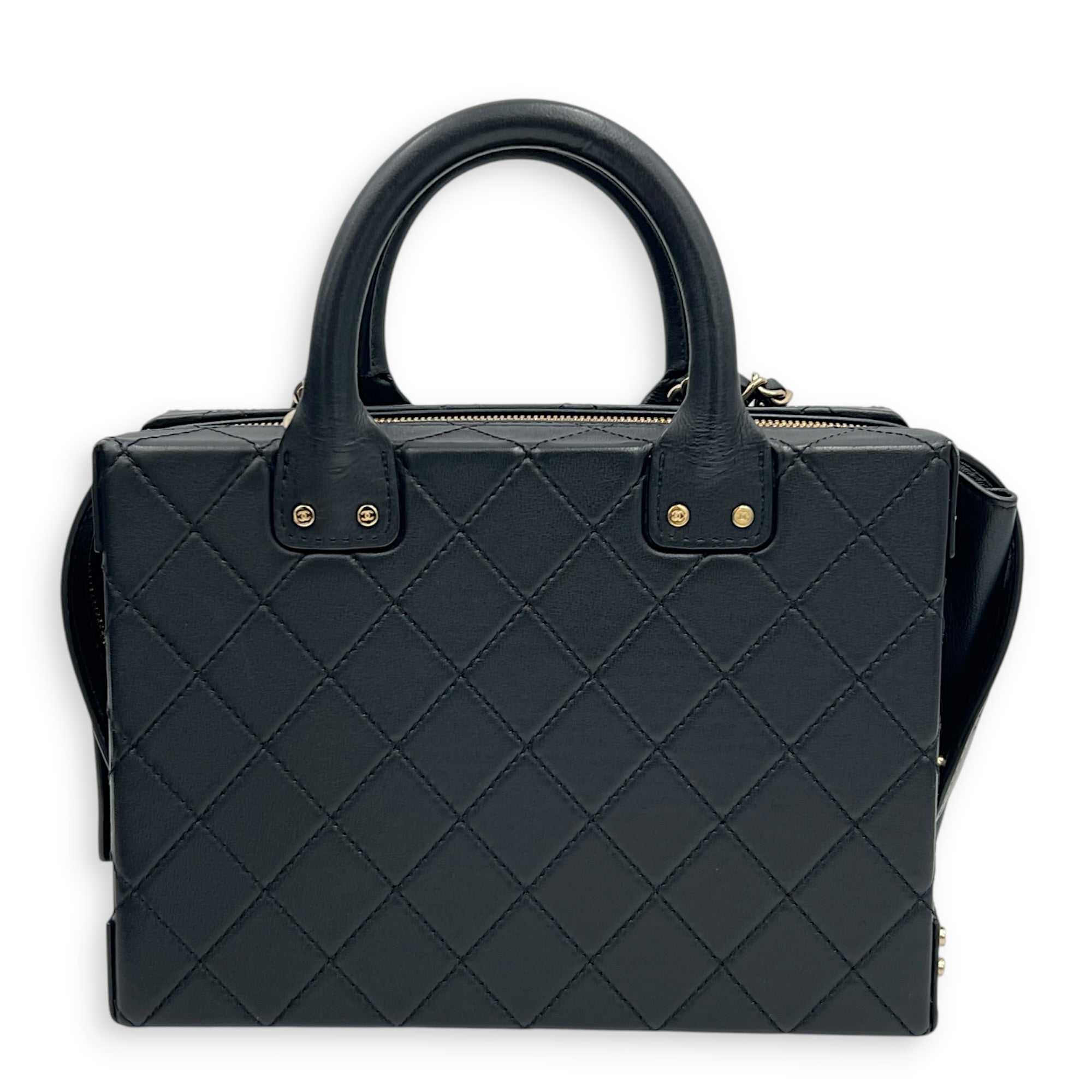 Quilted Studded Square Vanity Bag Black in Calfskin, Gold hardware