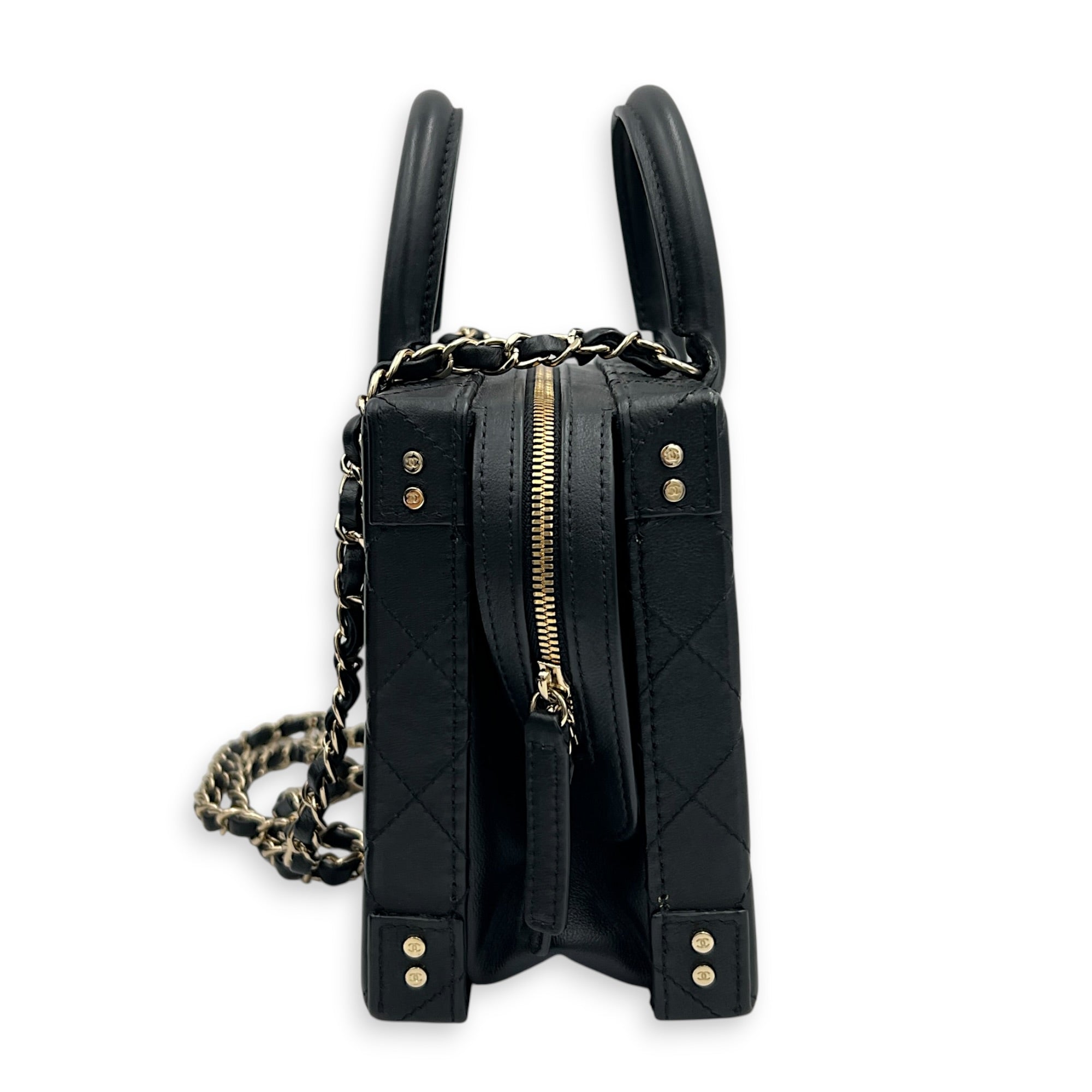 Quilted Studded Square Vanity Bag Black in Calfskin, Gold hardware