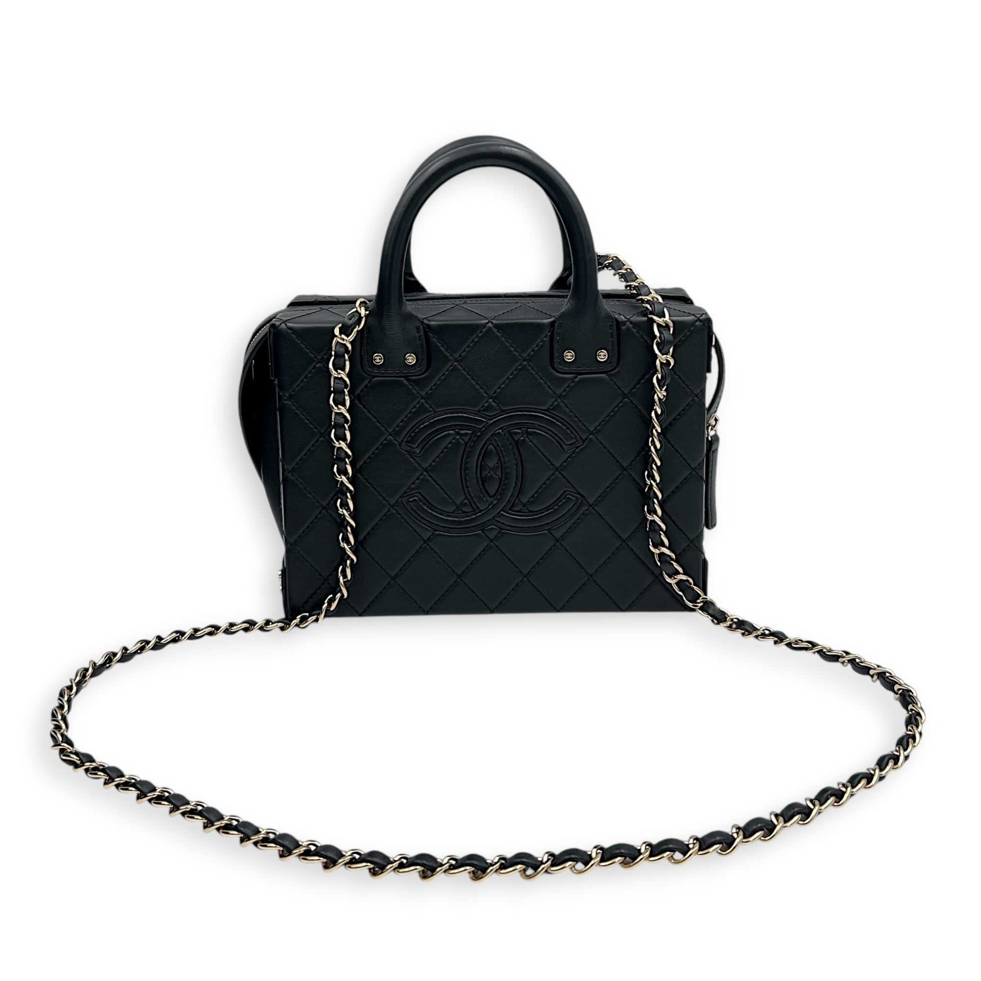 Quilted Studded Square Vanity Bag Black in Calfskin, Gold hardware