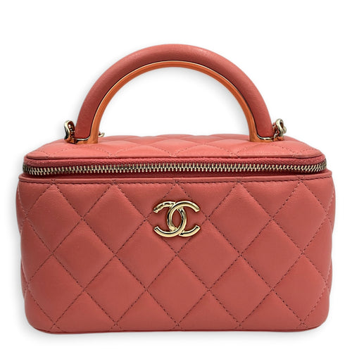 CC Vanity Top Handle Bag Pink in Lambskin, Gold hardware