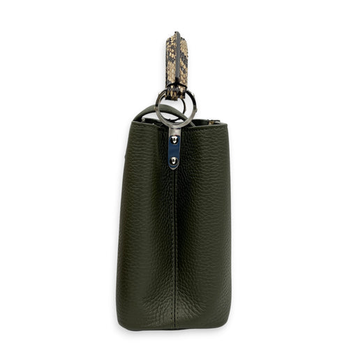 Capucines Top Handle Bag Green in Taurillon Leather with Python, Silver hardware