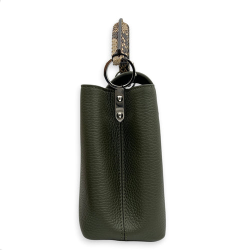 Capucines Top Handle Bag Green in Taurillon Leather with Python, Silver hardware