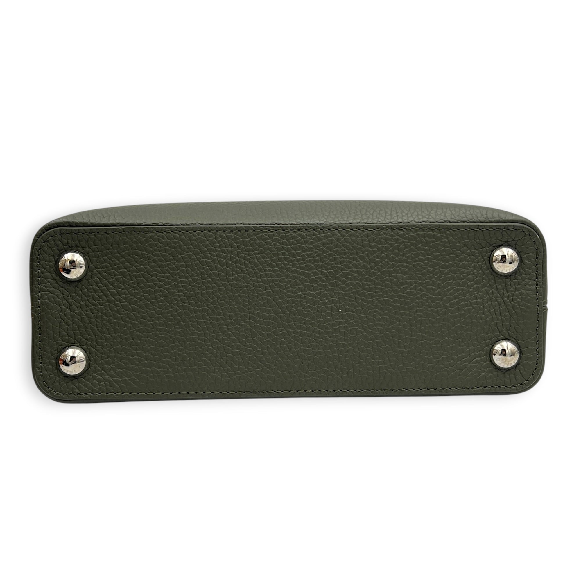 Capucines Top Handle Bag Green in Taurillon Leather with Python, Silver hardware
