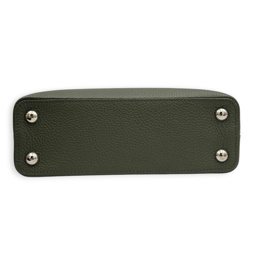 Capucines Top Handle Bag Green in Taurillon Leather with Python, Silver hardware