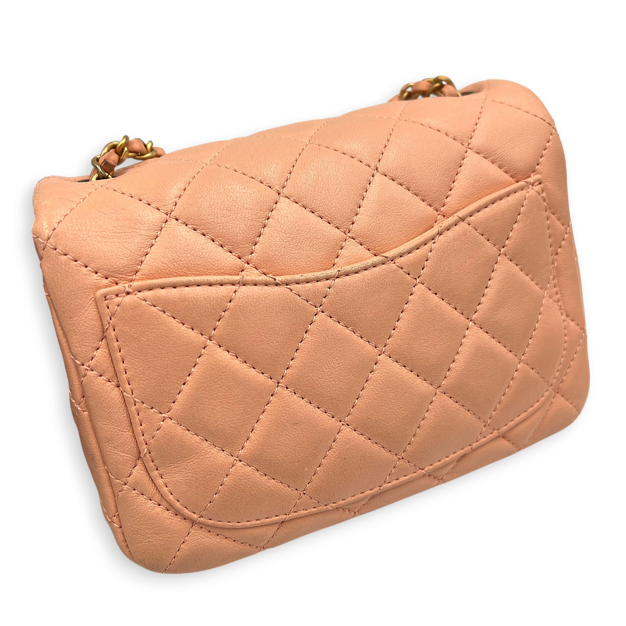 Pearl Crush Square Shoulder Bag Beige in Lambskin, Gold hardware