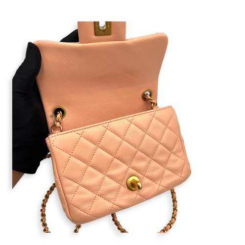 Pearl Crush Square Shoulder Bag Beige in Lambskin, Gold hardware