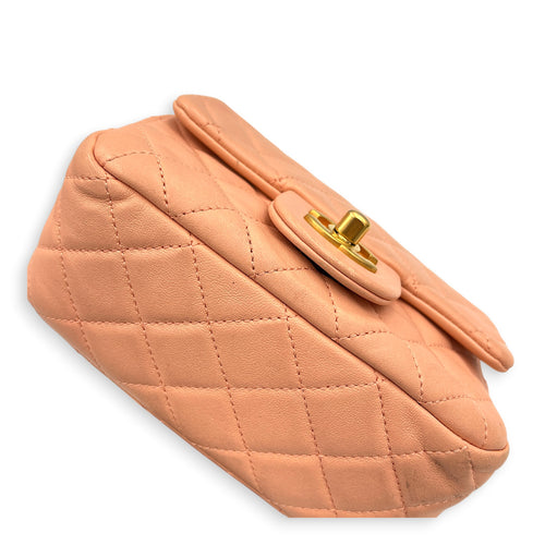 Pearl Crush Square Shoulder Bag Beige in Lambskin, Gold hardware