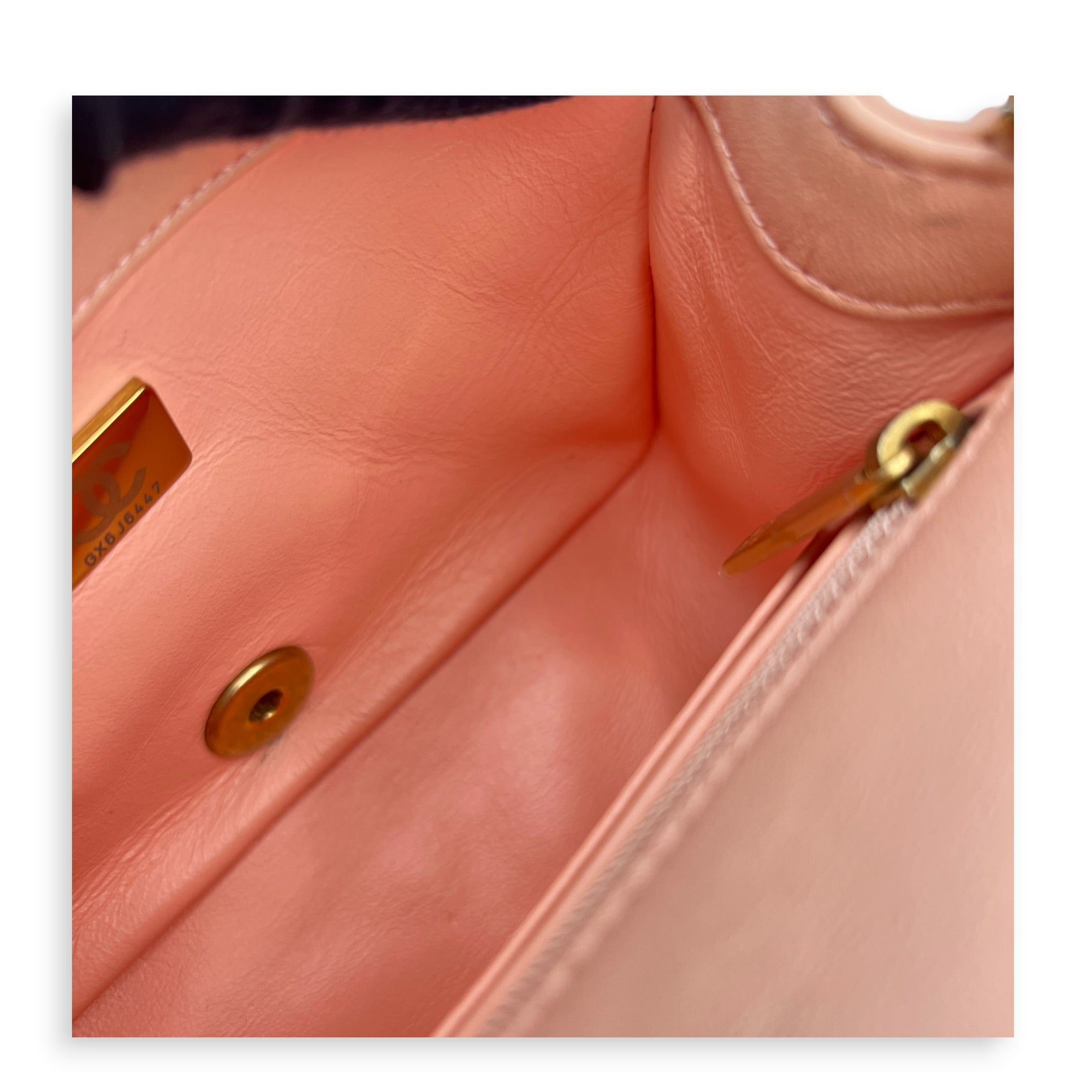 Pearl Crush Square Shoulder Bag Beige in Lambskin, Gold hardware