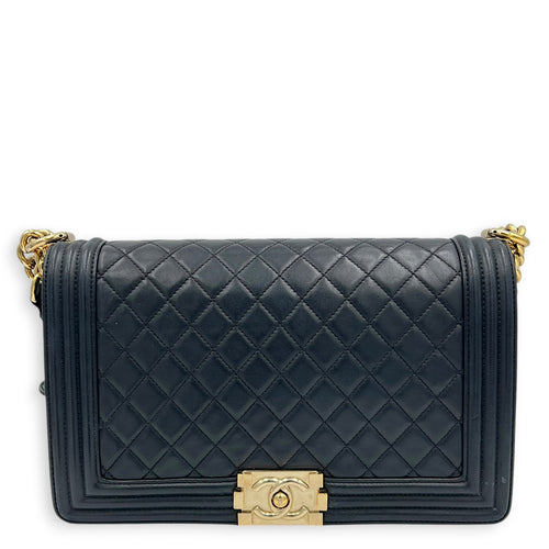 Boy Shoulder Bag Black in Lambskin, Gold hardware