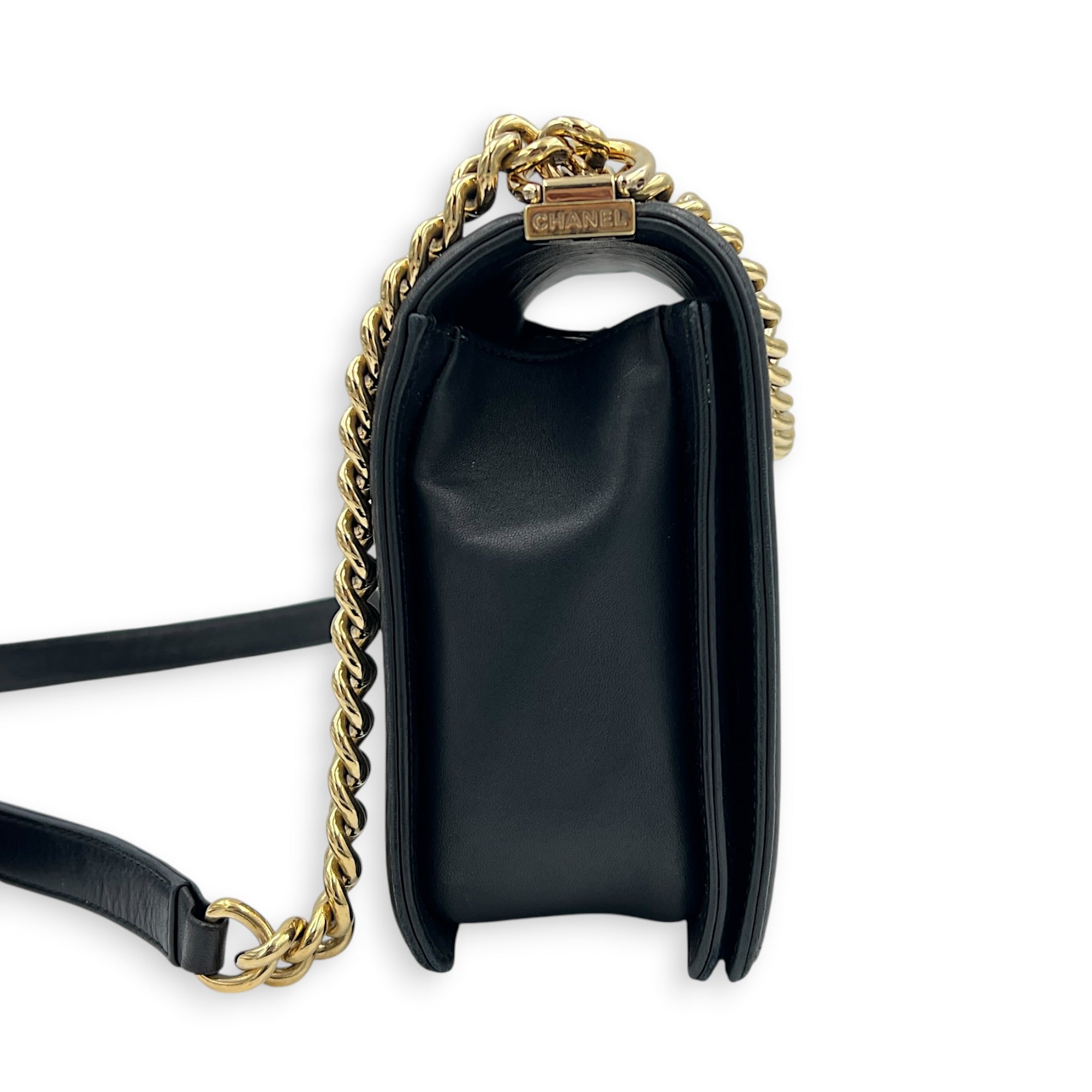 Boy Shoulder Bag Black in Lambskin, Gold hardware