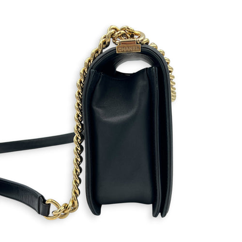 Boy Shoulder Bag Black in Lambskin, Gold hardware