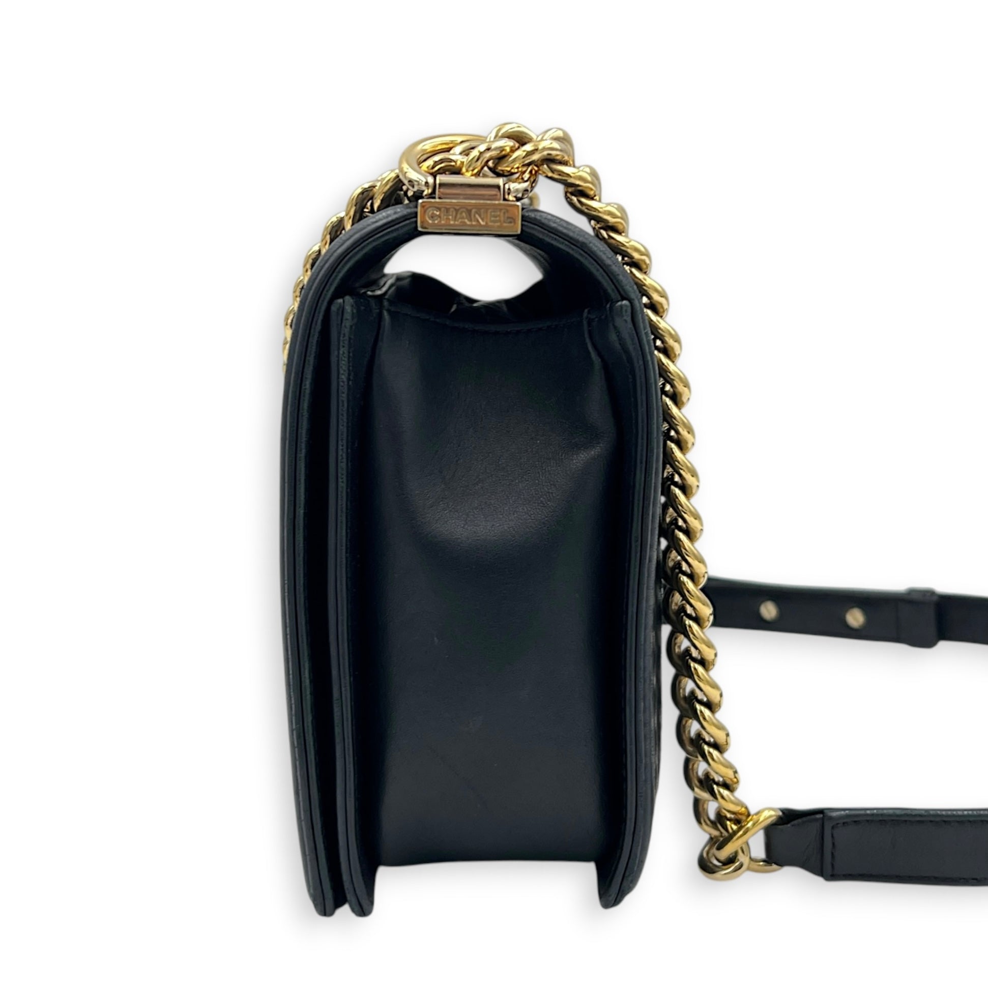 Boy Shoulder Bag Black in Lambskin, Gold hardware