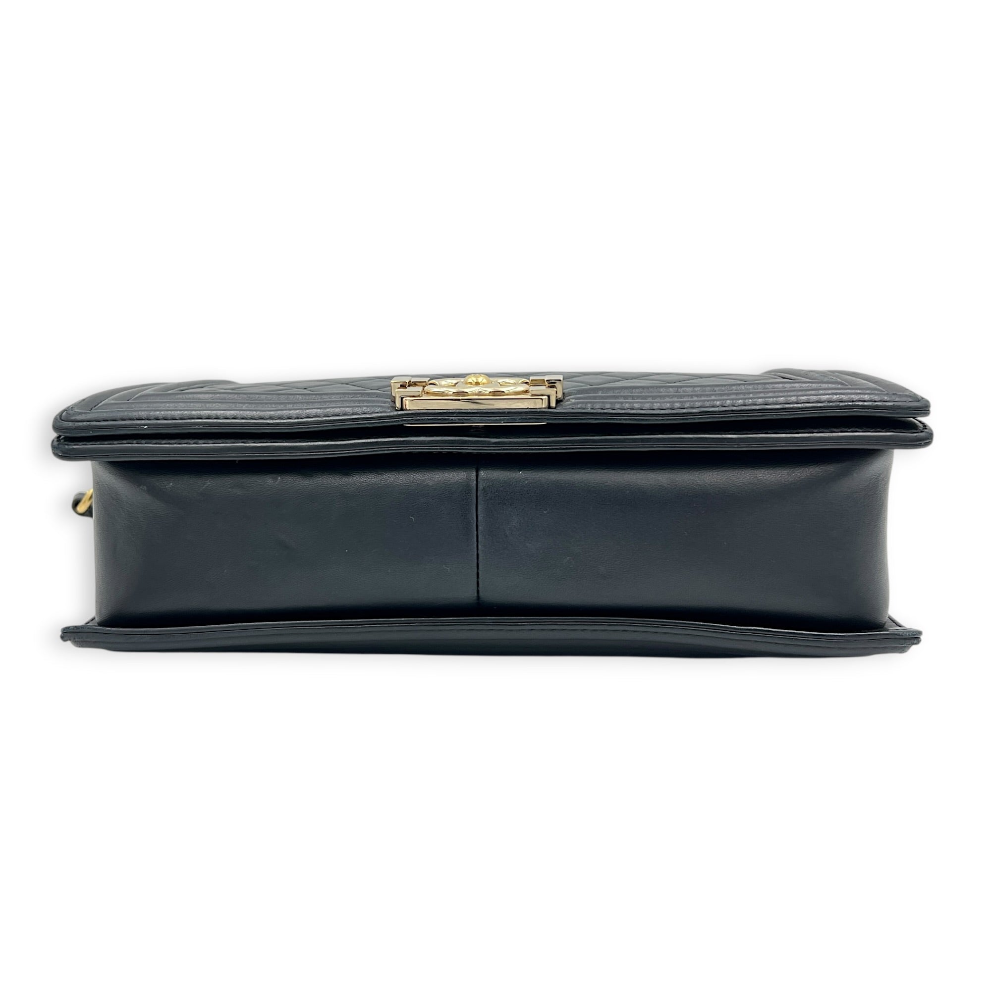 Boy Shoulder Bag Black in Lambskin, Gold hardware