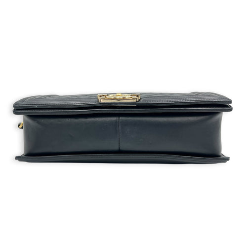 Boy Shoulder Bag Black in Lambskin, Gold hardware
