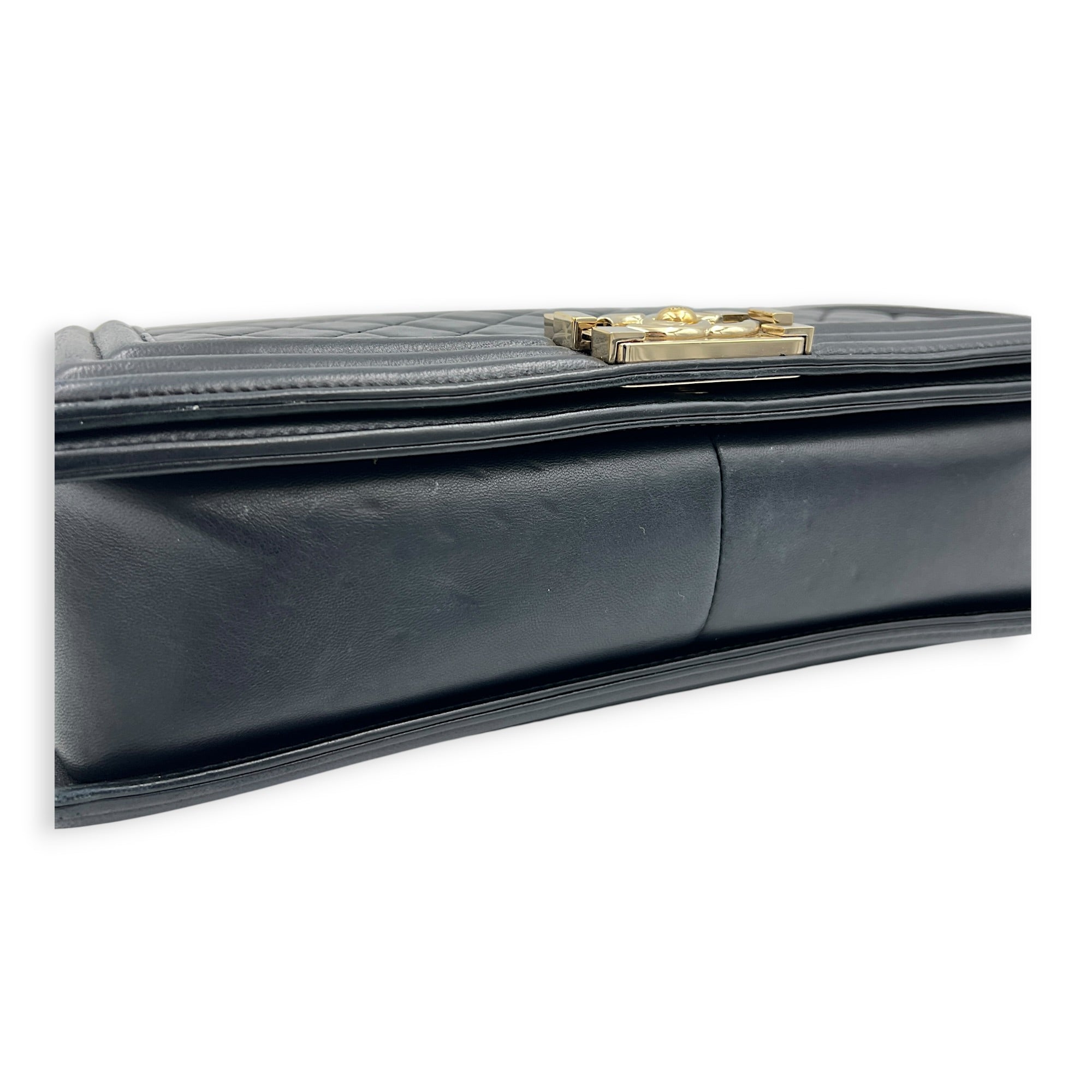 Boy Shoulder Bag Black in Lambskin, Gold hardware