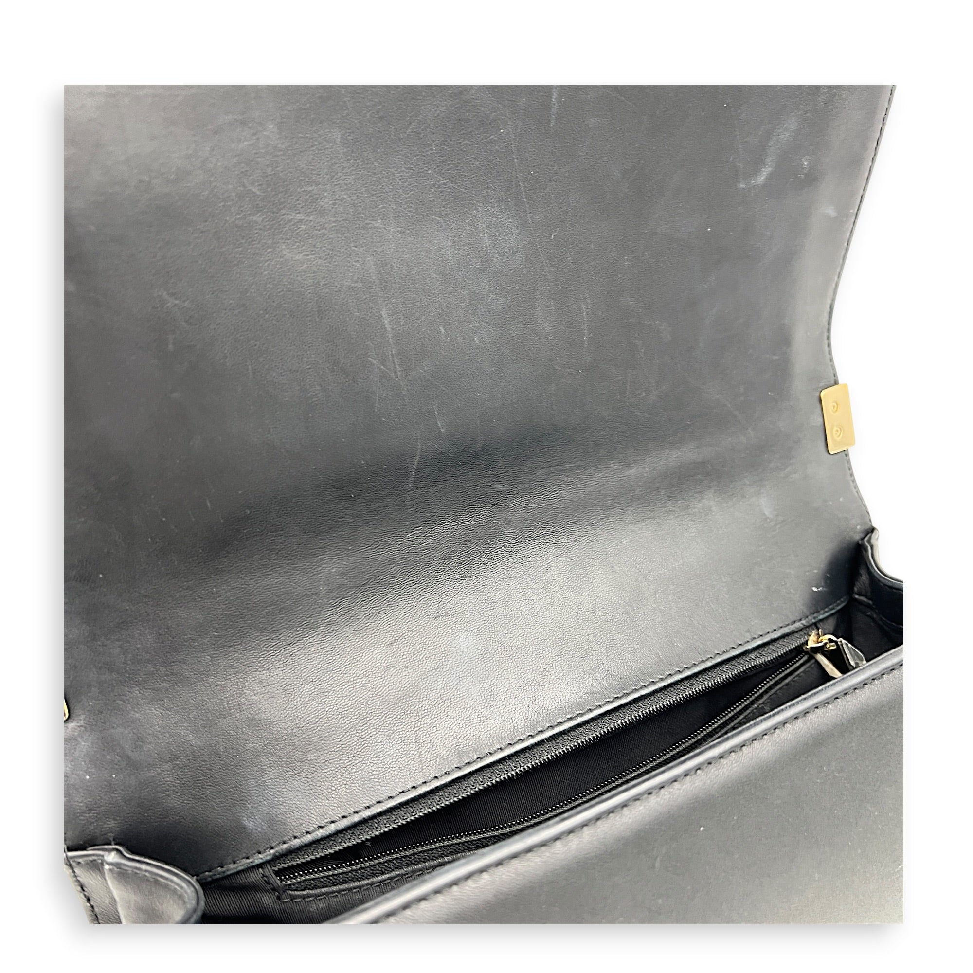 Boy Shoulder Bag Black in Lambskin, Gold hardware