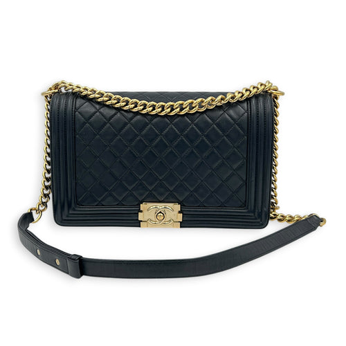 Boy Shoulder Bag Black in Lambskin, Gold hardware