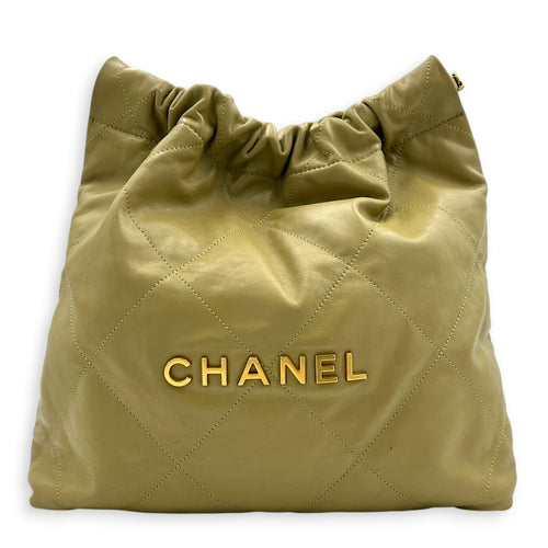 22 Tote Shoulder Bag Small Green in Calfskin, Gold hardware