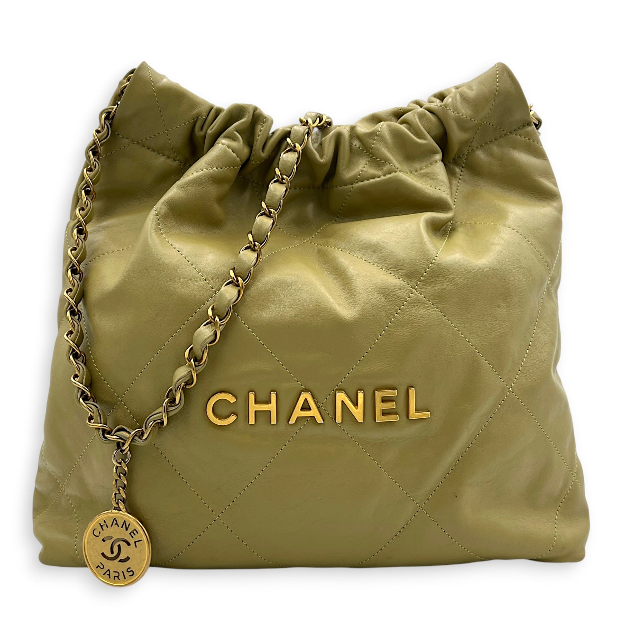 22 Tote Shoulder Bag Small Green in Calfskin, Gold hardware