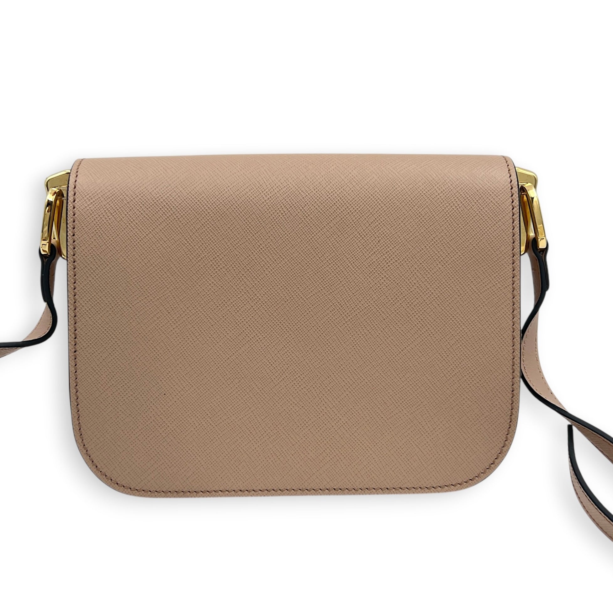 Logo Shoulder Bag Gold in Saffiano Leather, Gold hardware
