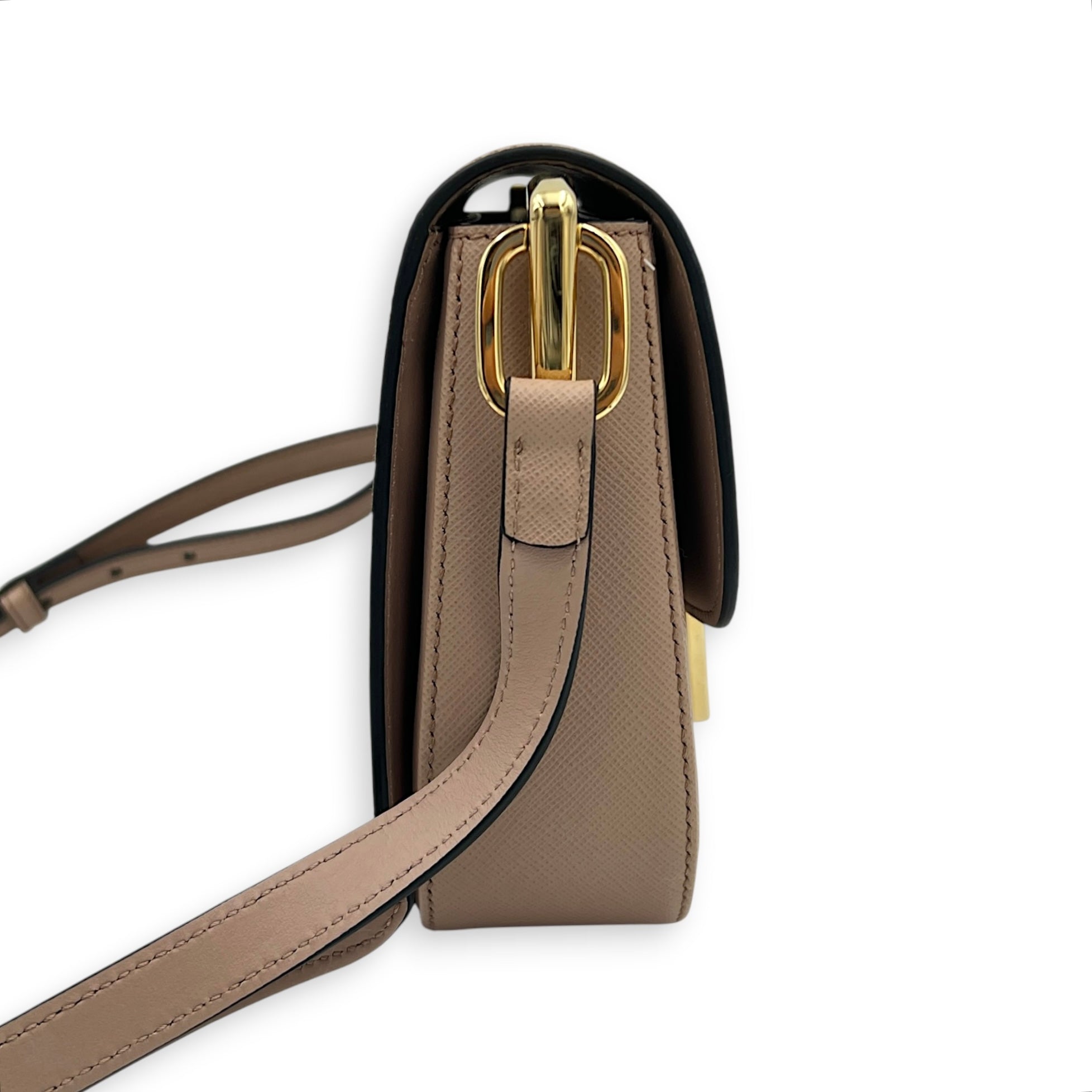 Logo Shoulder Bag Gold in Saffiano Leather, Gold hardware
