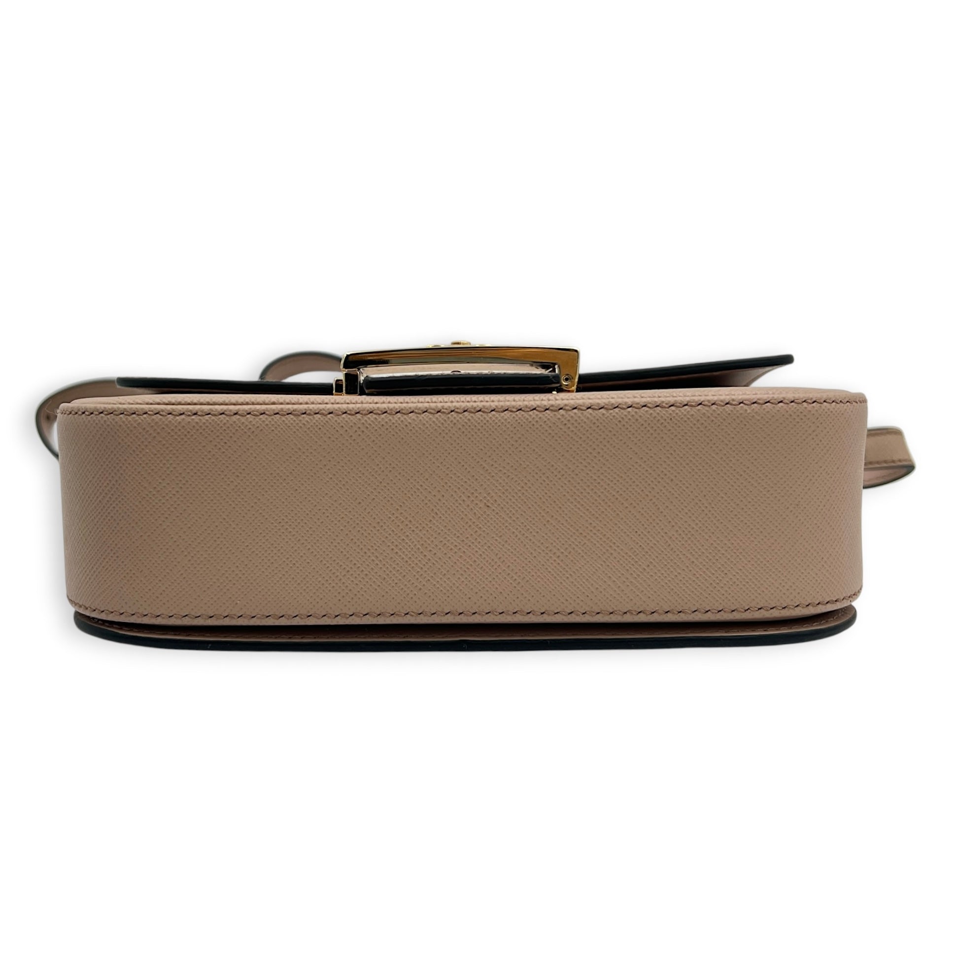 Logo Shoulder Bag Gold in Saffiano Leather, Gold hardware