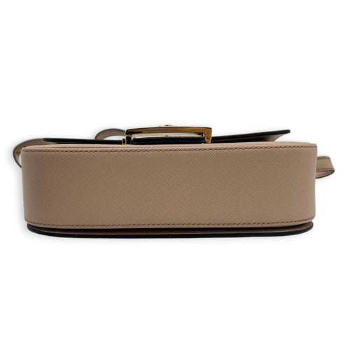 Logo Shoulder Bag Gold in Saffiano Leather, Gold hardware