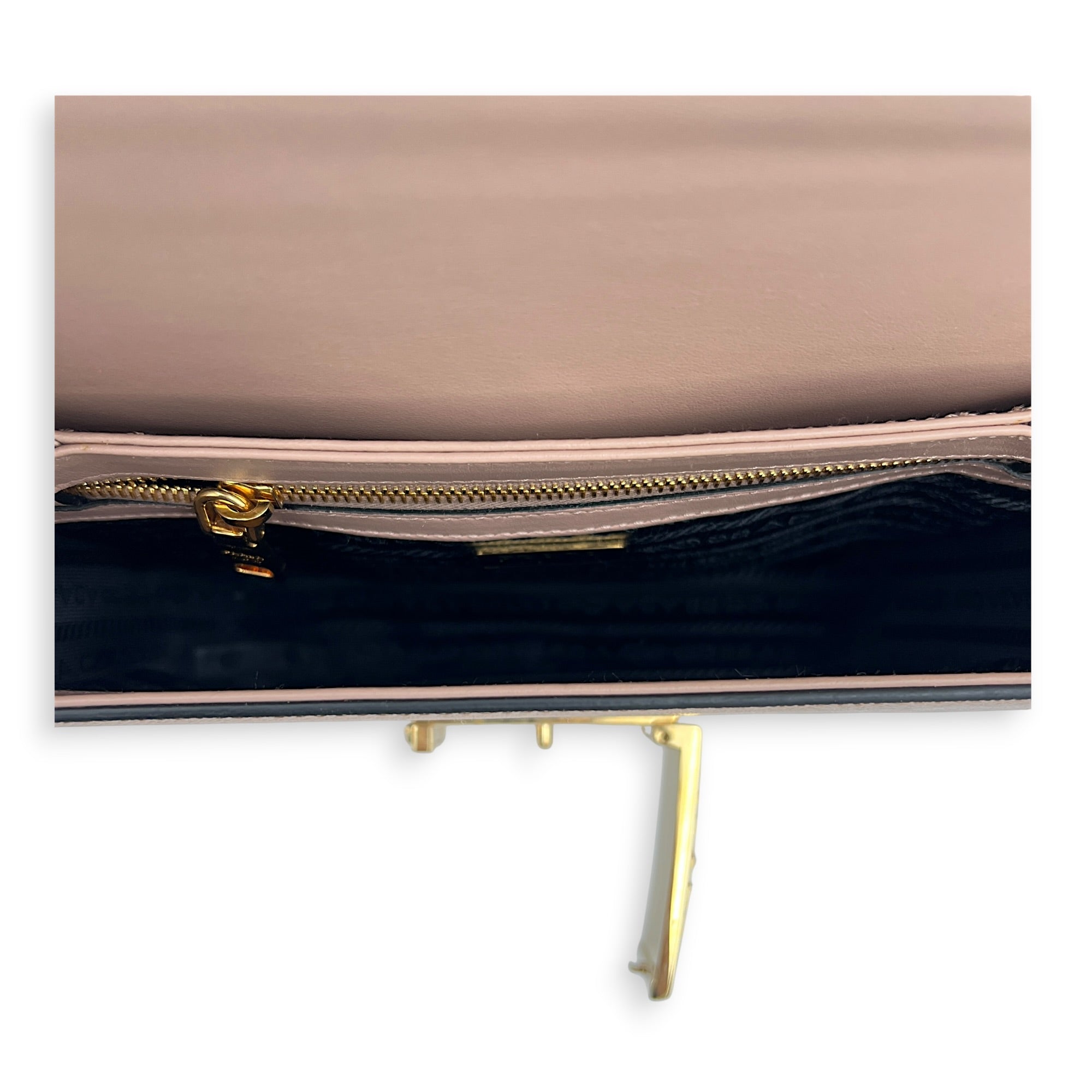 Logo Shoulder Bag Gold in Saffiano Leather, Gold hardware