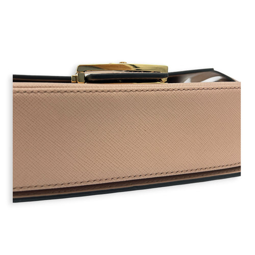 Logo Shoulder Bag Gold in Saffiano Leather, Gold hardware