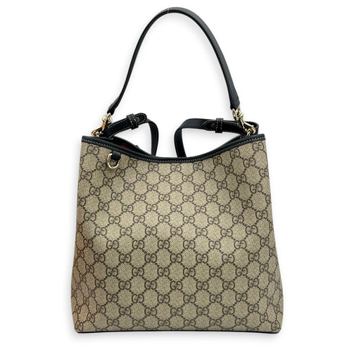 Emblem Shoulder Bag Grey in Coated Canvas, Gold hardware