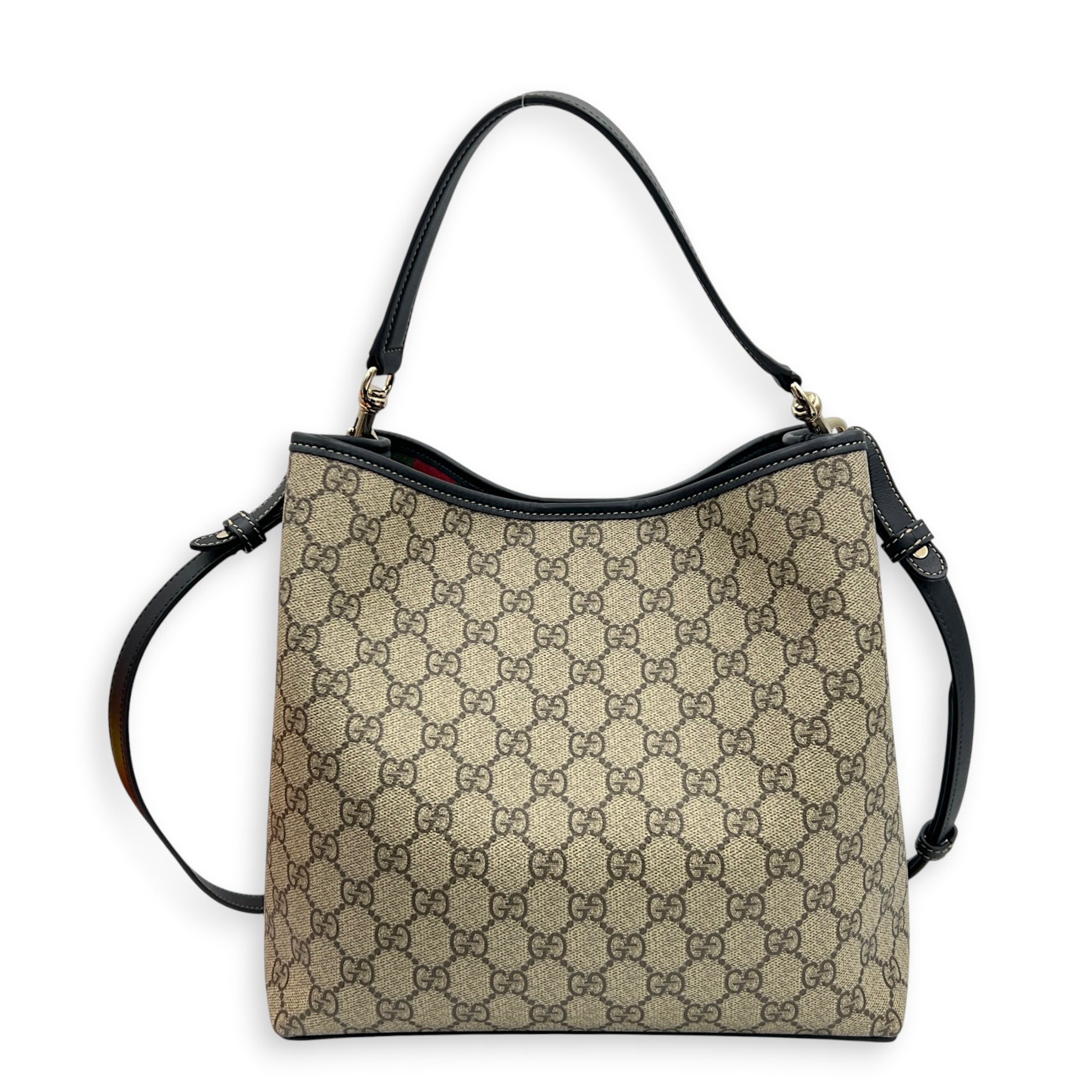 Emblem Shoulder Bag Grey in Coated Canvas, Gold hardware
