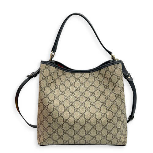 Emblem Shoulder Bag Grey in Coated Canvas, Gold hardware