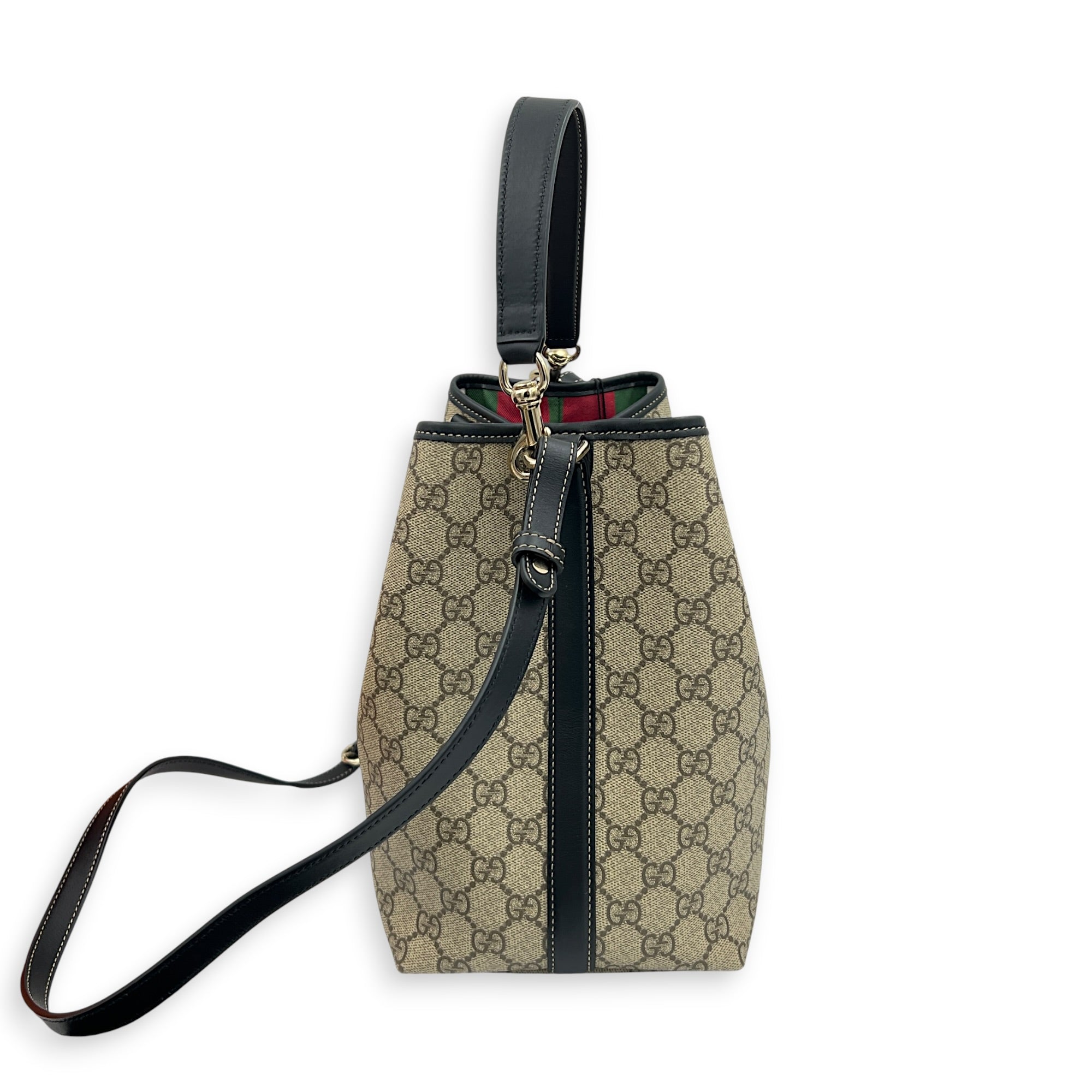 Emblem Shoulder Bag Grey in Coated Canvas, Gold hardware
