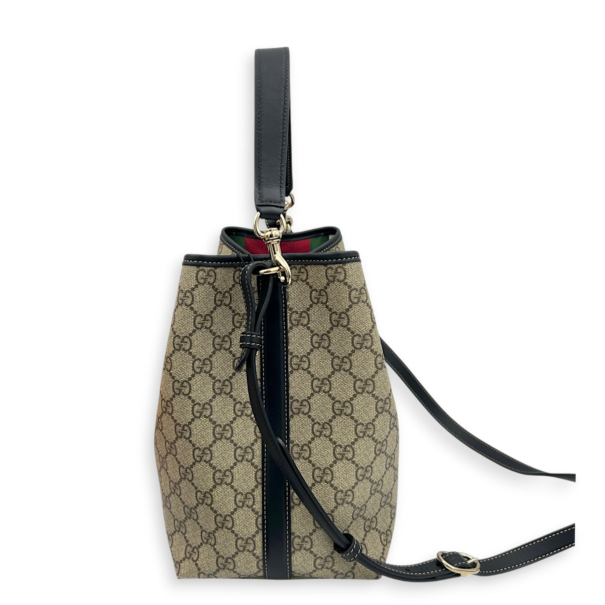 Emblem Shoulder Bag Grey in Coated Canvas, Gold hardware