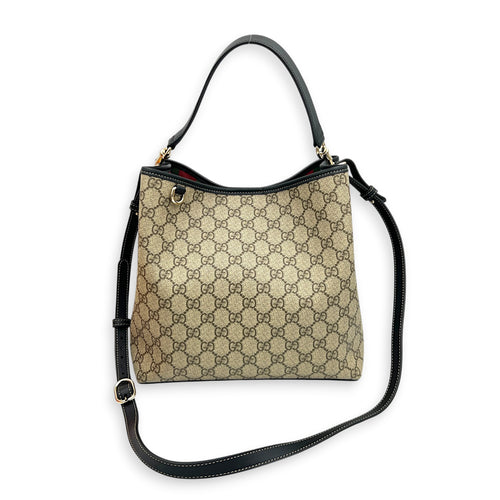 Emblem Shoulder Bag Grey in Coated Canvas, Gold hardware