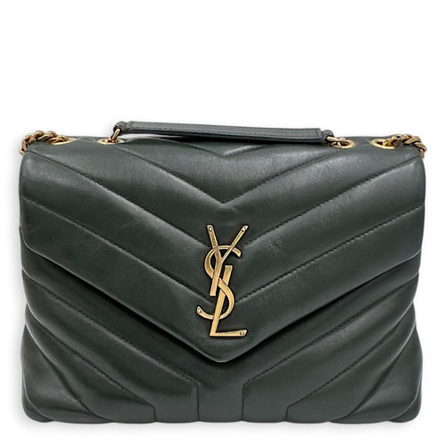 Loulou Shoulder Bag Green in Calfskin, Gold hardware